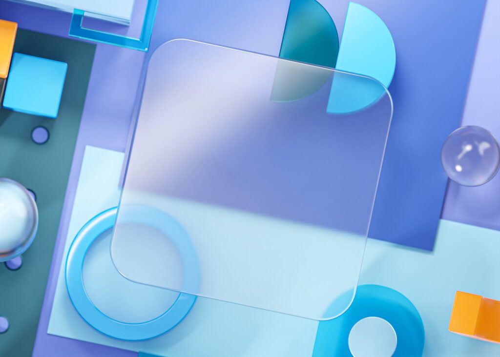 Glass Template Mockup Geometry Shapes Abstract Composition Art Blue 3D Rendering
