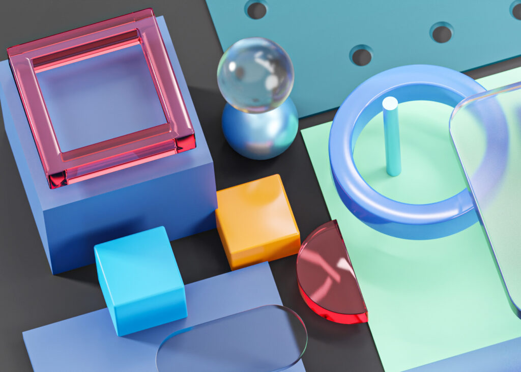 Banner Blue Glass Geometry Shapes Abstract Composition Art 3D Rendering